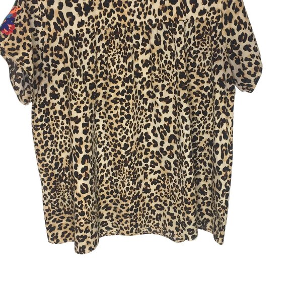 See And Be Seen Shirt Womens Medium Leopard Floral Embroidered Boho Tunic T2971 - Picture 10 of 15